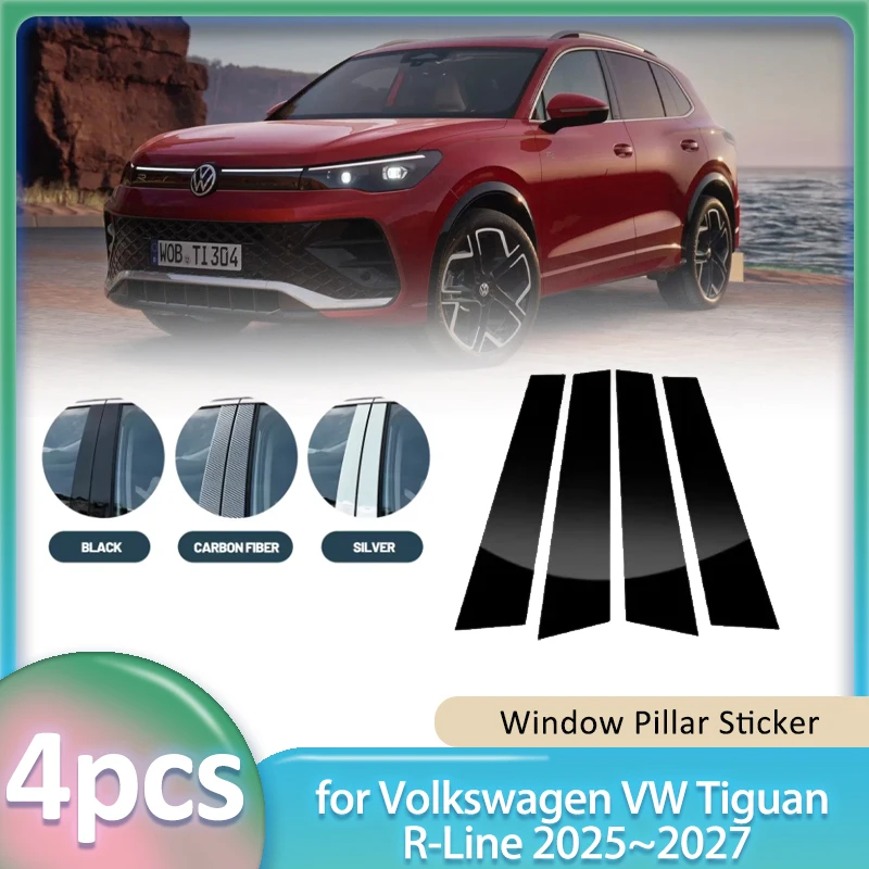 Window Trim Sticker for Volkswagen VW Tiguan R-Line 2025~2027 2026 Car PC Material B C Pillar Post Cover Door Decal Accessories
