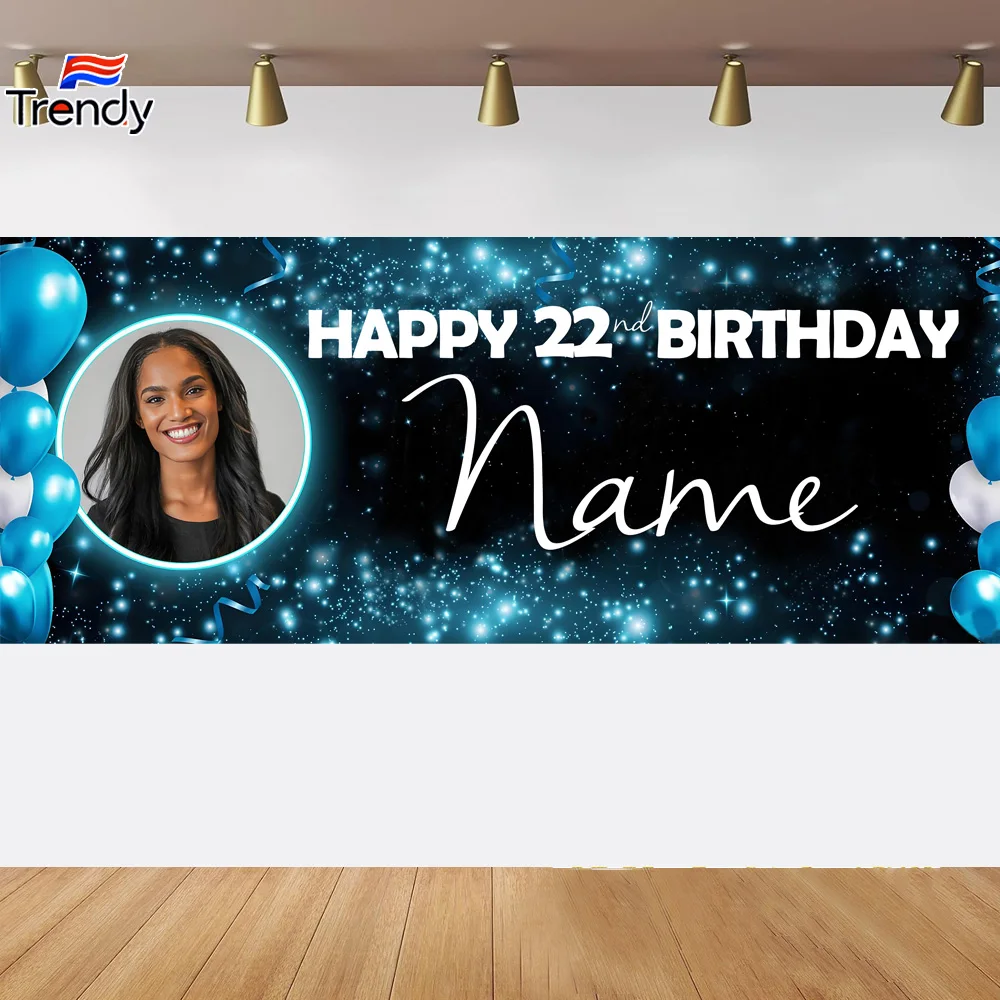 

Personalised Photo Birthday Banner Party Poster Birthdays Backdrop Custom Name Age Background Banner Happy Birthday Banners