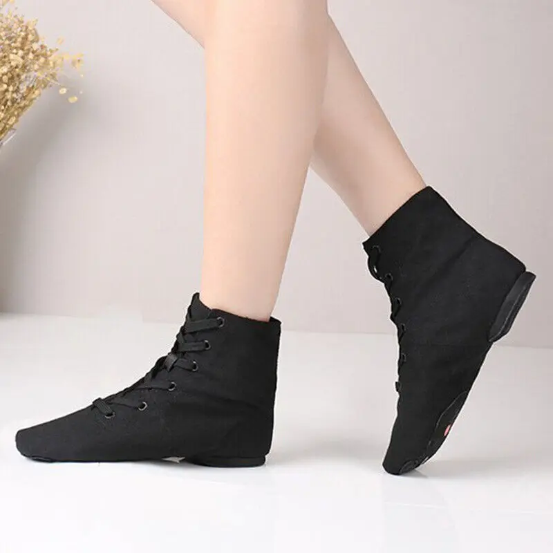 Soft Sole Canvas Lace-up Dancing Shoes Men Women Low Heel Ballet Jazz Dance Training Shoes Sport High-tops Boots Red Black White