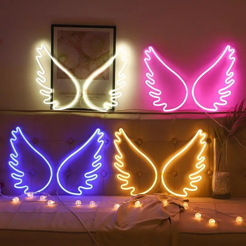 USB Neon Light Angle Wing LED Neon Signs Room Wall Decor Night Light for Bedroom Wedding Party Christmas Decorations Lamp