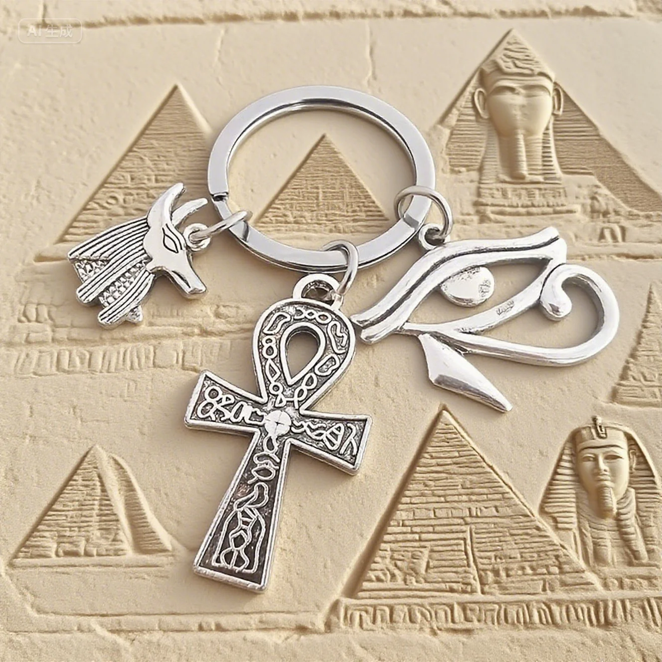 Vintage Ägyptischer Ankh-Schlüsselanhänger Anubis Auge des Horus Charms Retro Ägypten Schlüsselring für Auto-Dekoration Tasche Schlüsselanhänger Zubehör Geschenk – Detail 4