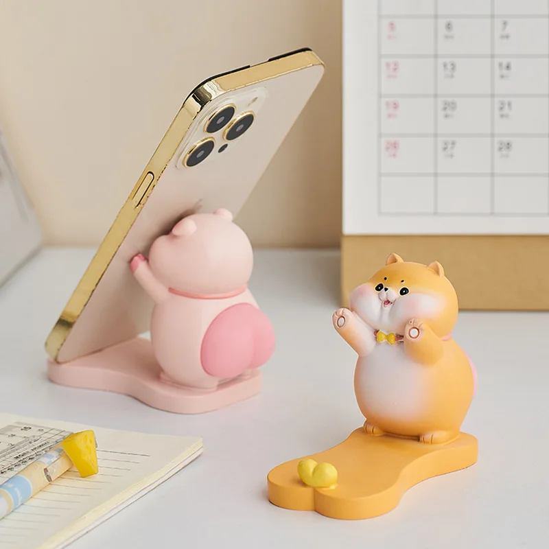 Pig creative mobile phone holder cute desktop ornaments office decoration decompression girls workstation small gift