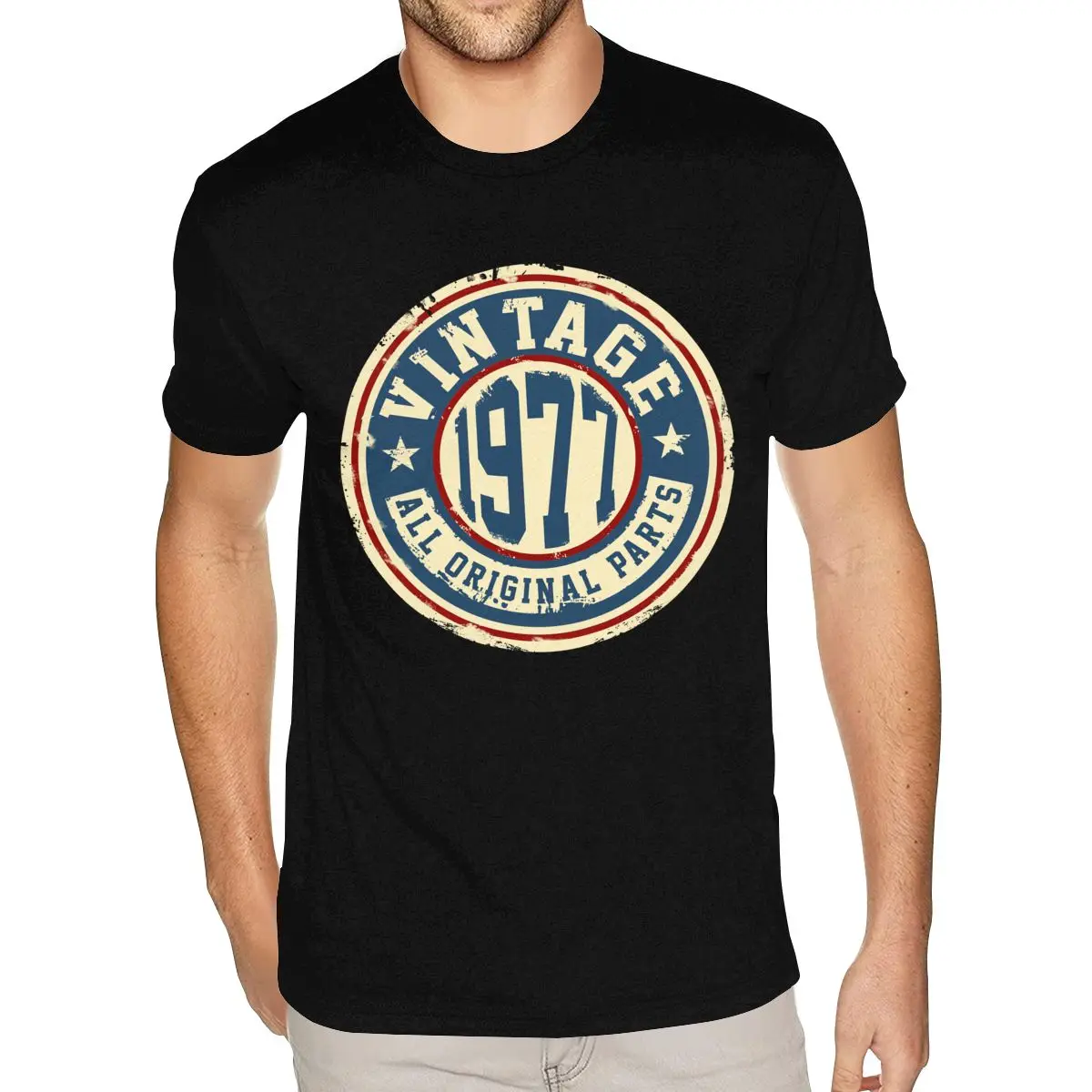 قصيرة الأكمام س الرقبة القطن العضوي هدية عيد ميلاد خمر 1977 جميع الأجزاء الأصلية تي شيرت ممارسة الرجل تيز #1