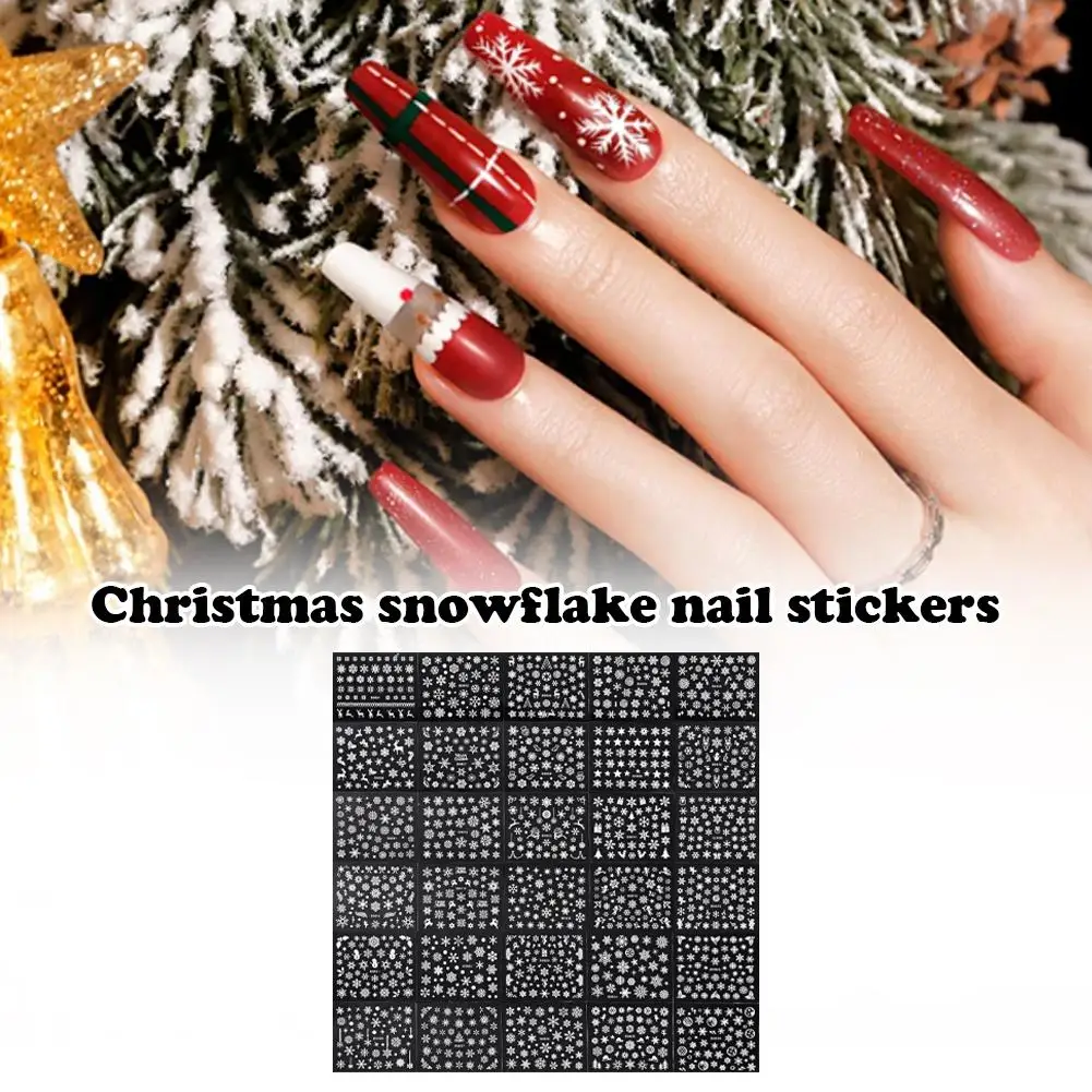 30 hojas de pegatinas navideñas 3D para decoración de uñas, calcomanías, suministros para decoración de uñas para mujeres y s, muñeco de nieve autoadhesivo con copos de nieve de dibujos animados