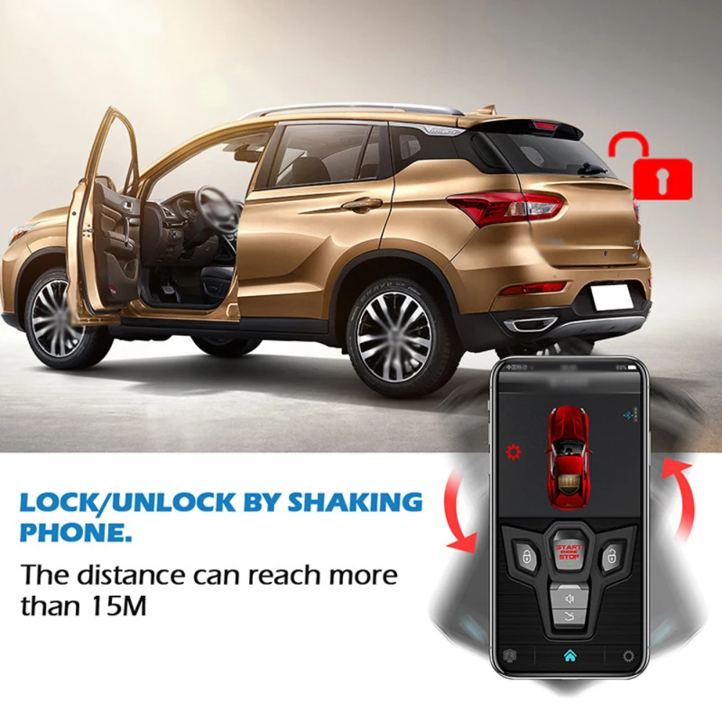 Car Anti-Theft Alarm Remote Starter System PKE Keyless Entry BT Remote Engine Starter Central Lock Kit 2-Way Vibration Alarm