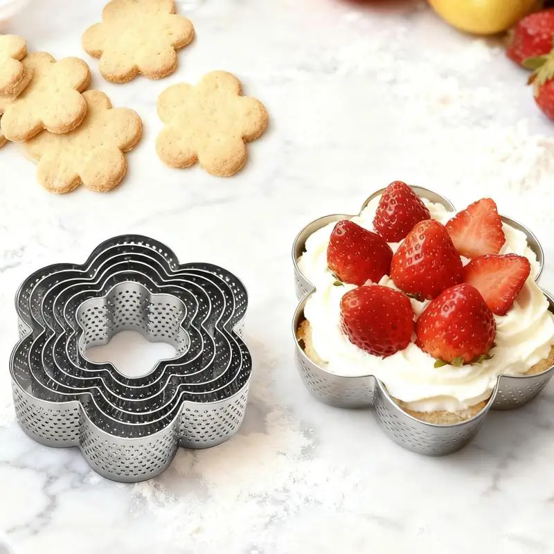 Stainless Steel Flower-Shaped Tart Mold With Hole Tart Ring Tart Bottom Tower Fruit Pie Custard Pie Cake Ring Mousse Baking Mold
