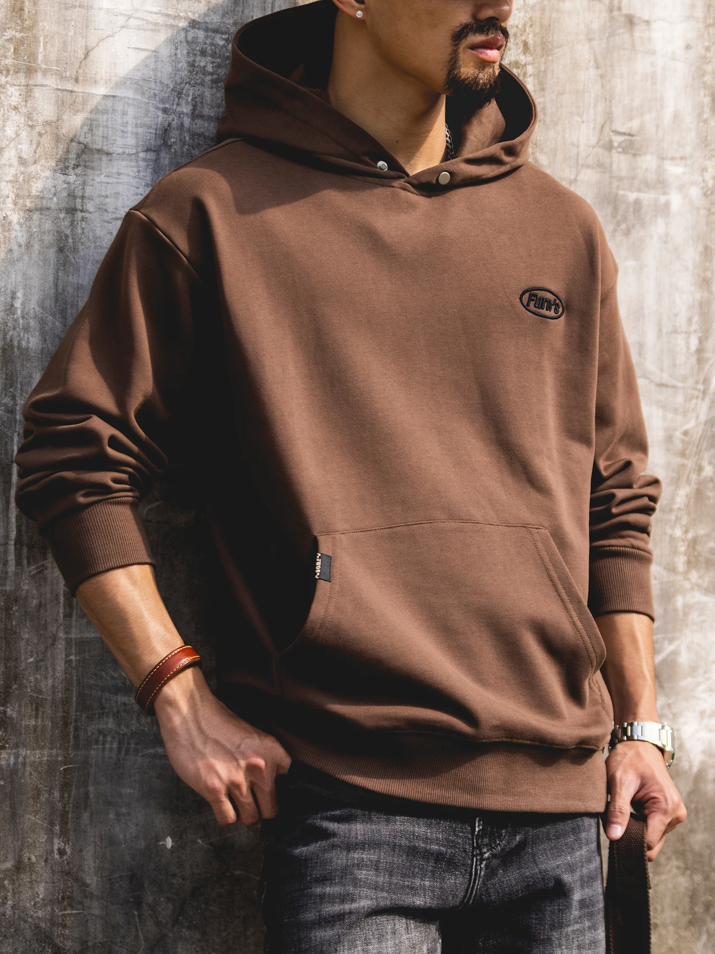 Loose Fit Men's Hoodie Casual Style Autumn Winter Brown Color Big Size Sweatshirt Comfortable Cotton Polyester Blend Coat