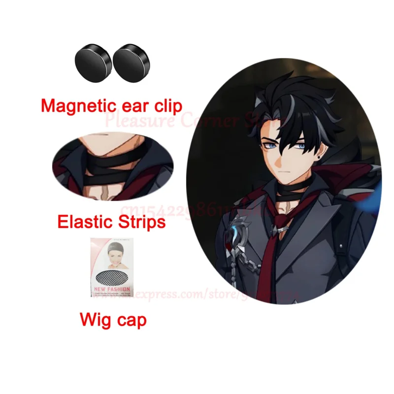 Game Genshin Impact Fontaine Wriothesley Cosplay Wig Black Gradient Gray Cosplay Cosplay Wigs Heat Resistant Synthetic Wig