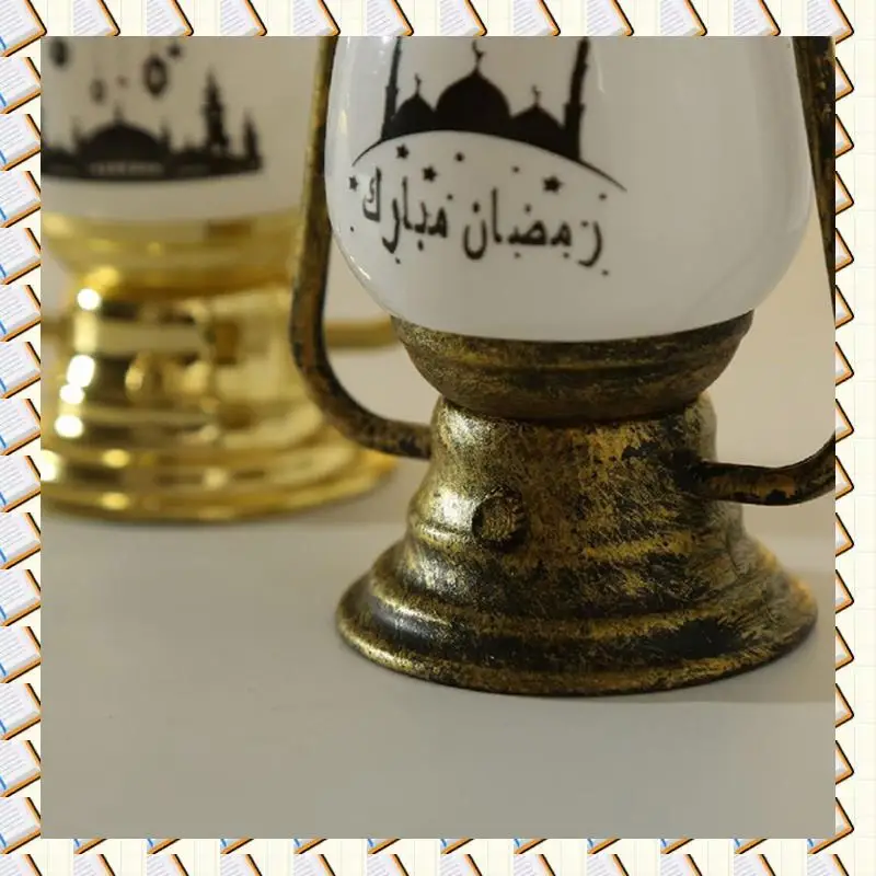 A14M 7Pcs Vintage Eid Mubarak Hurricane Lamp Ramadan Kareemcoal Oil Windproof Decorative Lights Home Festival Ornament