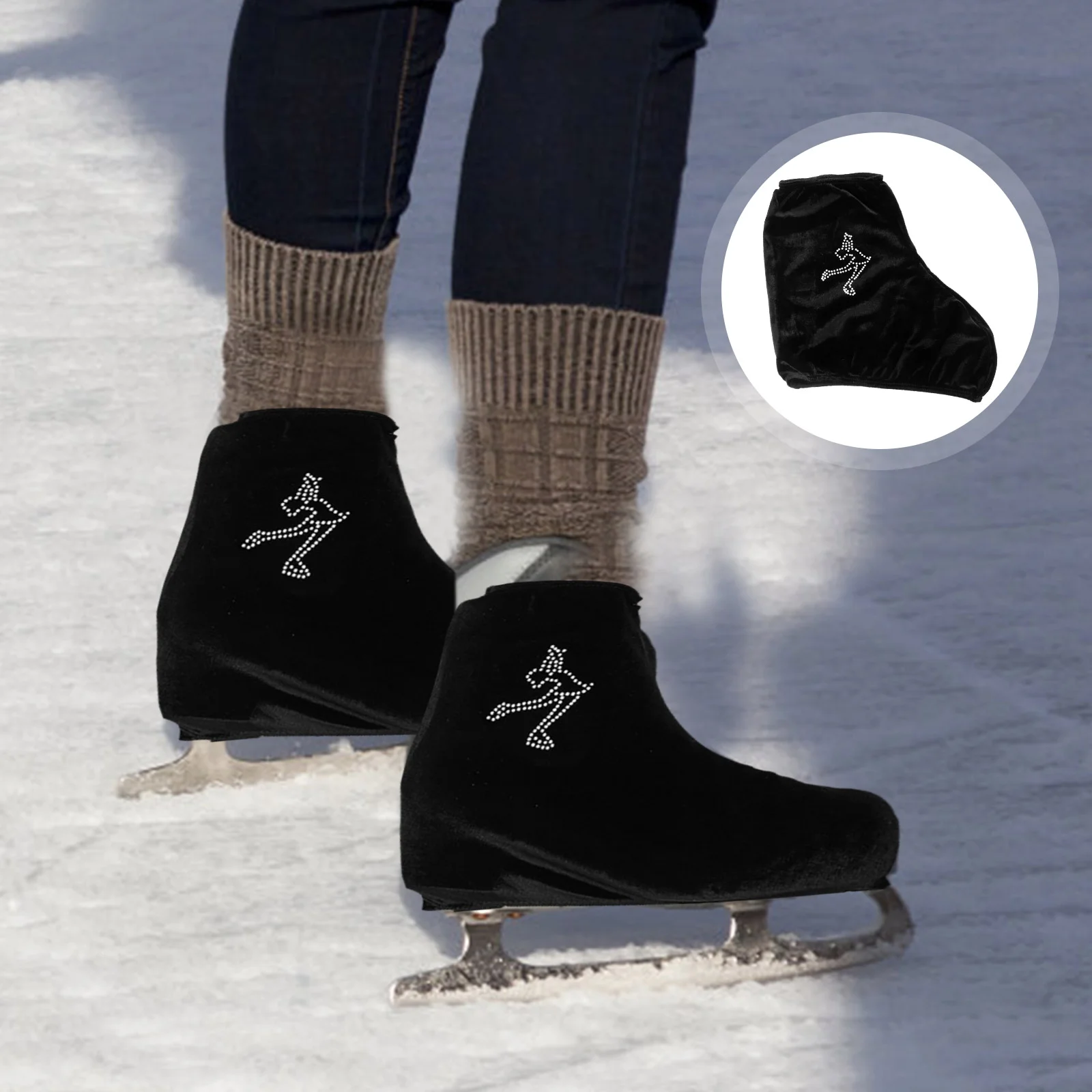 Patines profesionales, cubiertas para zapatos de patinaje artístico, rodillo elástico de terciopelo coreano para hombres y mujeres, 1 par (negro), bota de Hockey