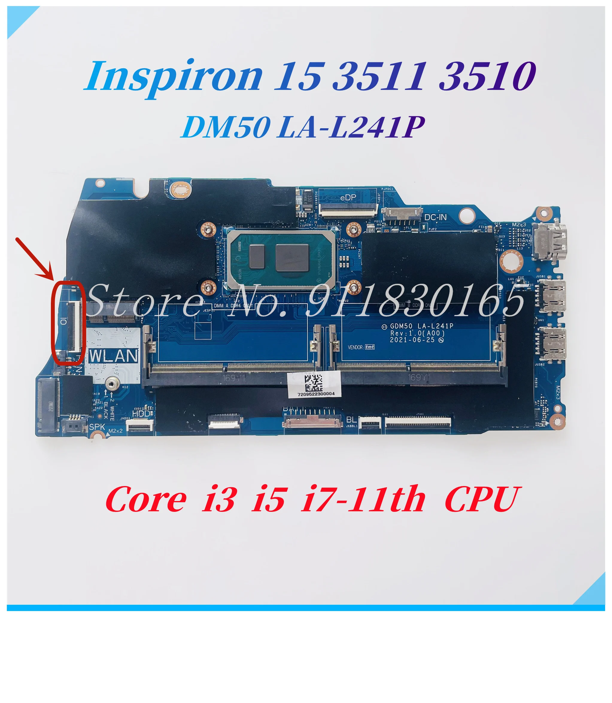 LA-L241P GDM50 Pour Dell Inspiron 15 3511 Tystro 15 3510 Ordinateur Portable Carte Mère Avec I3-1115G4 I5-1135G7 I7-1165G7 CPU DDR4 CN-0042CN