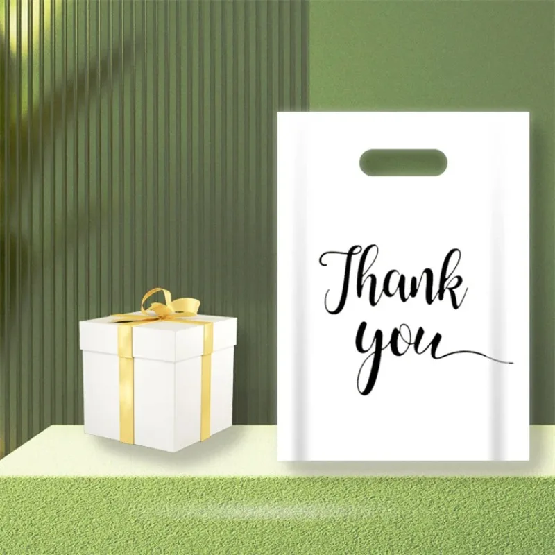 Black/White/Pink Thank You Handle Plastic Clothing Garment Bag DIY Xmas Dress Toys Underwear Women Gifts Portable Pouches - Image 3