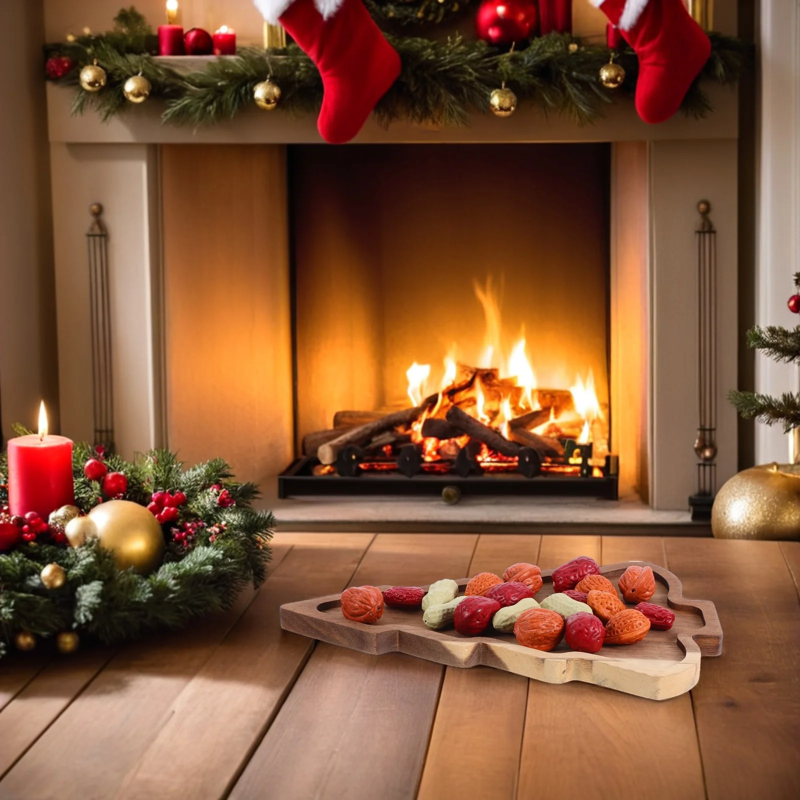 

Wood Christmas Tree Platter Kid-Friendly Holiday Snack Tray for Cookies Nuts Appetizers Decorative Festive Serving Plate