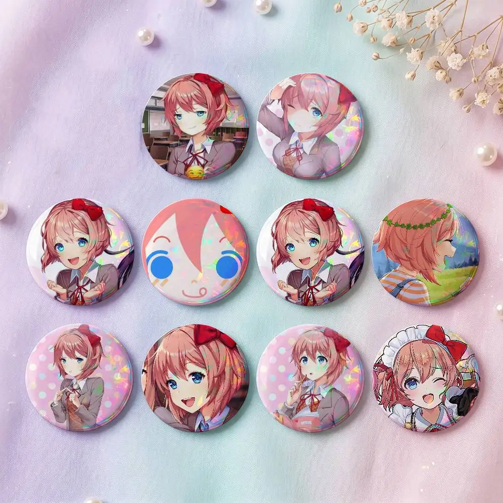 Cartoon Game Figure Sayori Badges 25 32 44 58 75 Mm Round Cosplay Pin Bag Decor Fans Collect Friends Gifts Brooch Souvenir