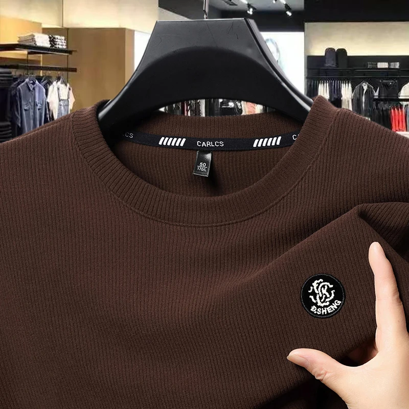 الخريف والشتاء جولة الرقبة هوديي منتصف العمر عارضة فضفاضة طويلة الأكمام تي شيرت سترة قاعدة سترة