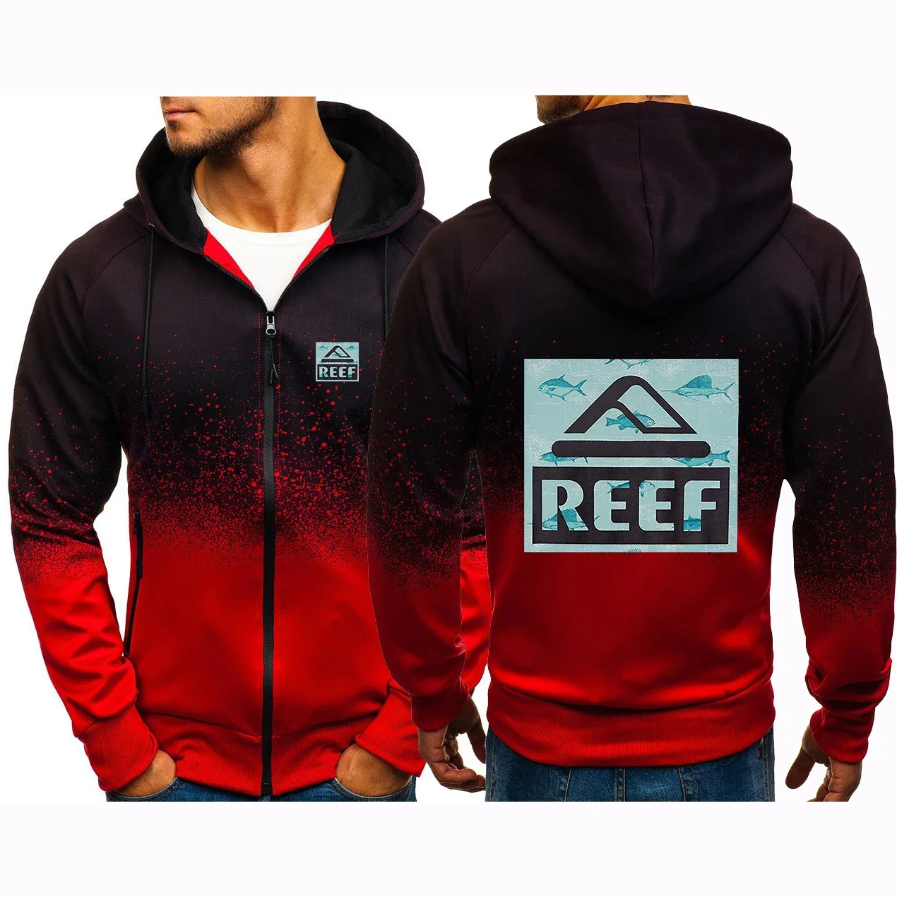 2024 New Reef Gradient Men Hooded Zipper Sweatshirt Jacket Fashion Tie-Dye Design Spring and Autumn Fashion Coat Casual Hoodies