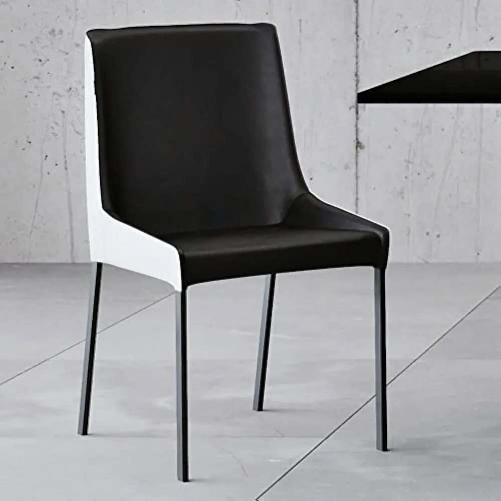 Helena Black and White Leatherette Dining Chair with Black Powder Coated Legs