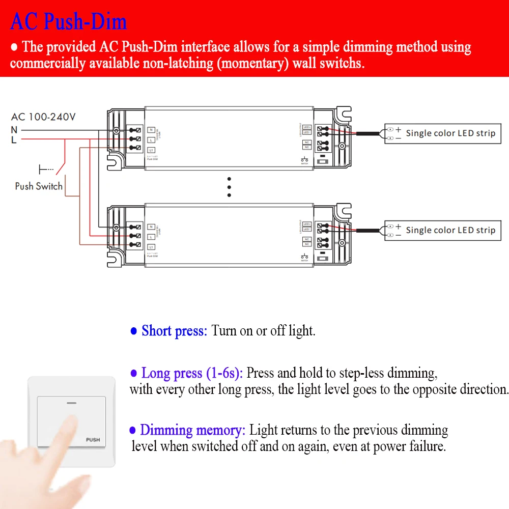 40W Dimmable LED Driver With RF Wireless Remote Dimming Push-dim AC 110V 220V 230V Power Supply DC 12V 24V Dimmer Transformer