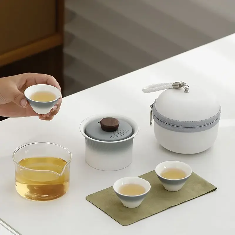 Chinese Tradition Teaset Cups Portable Kung Fu Tea Set Travel Pack Camping Travel Light Luxury One Pot Three Cups Glass Fair Cup