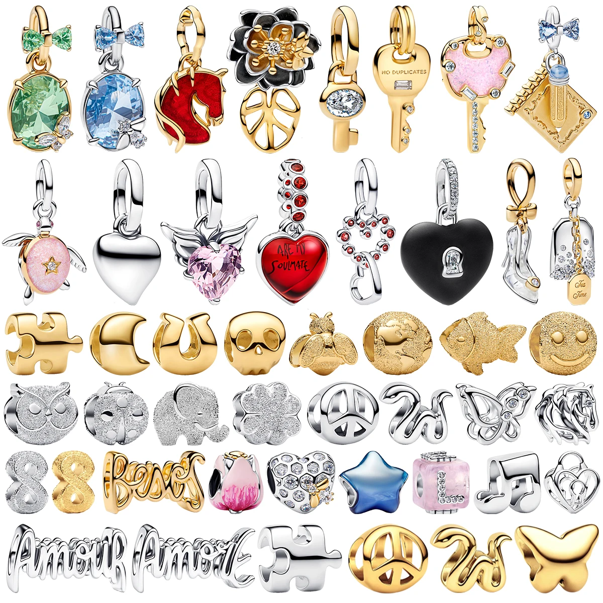 

925 Silver Metal Pendant Charms Heart High Heels Gem Flower Key Fish SeaTurtle Owl Beads DIY Bracelet Necklace Fine Jewelry Gift