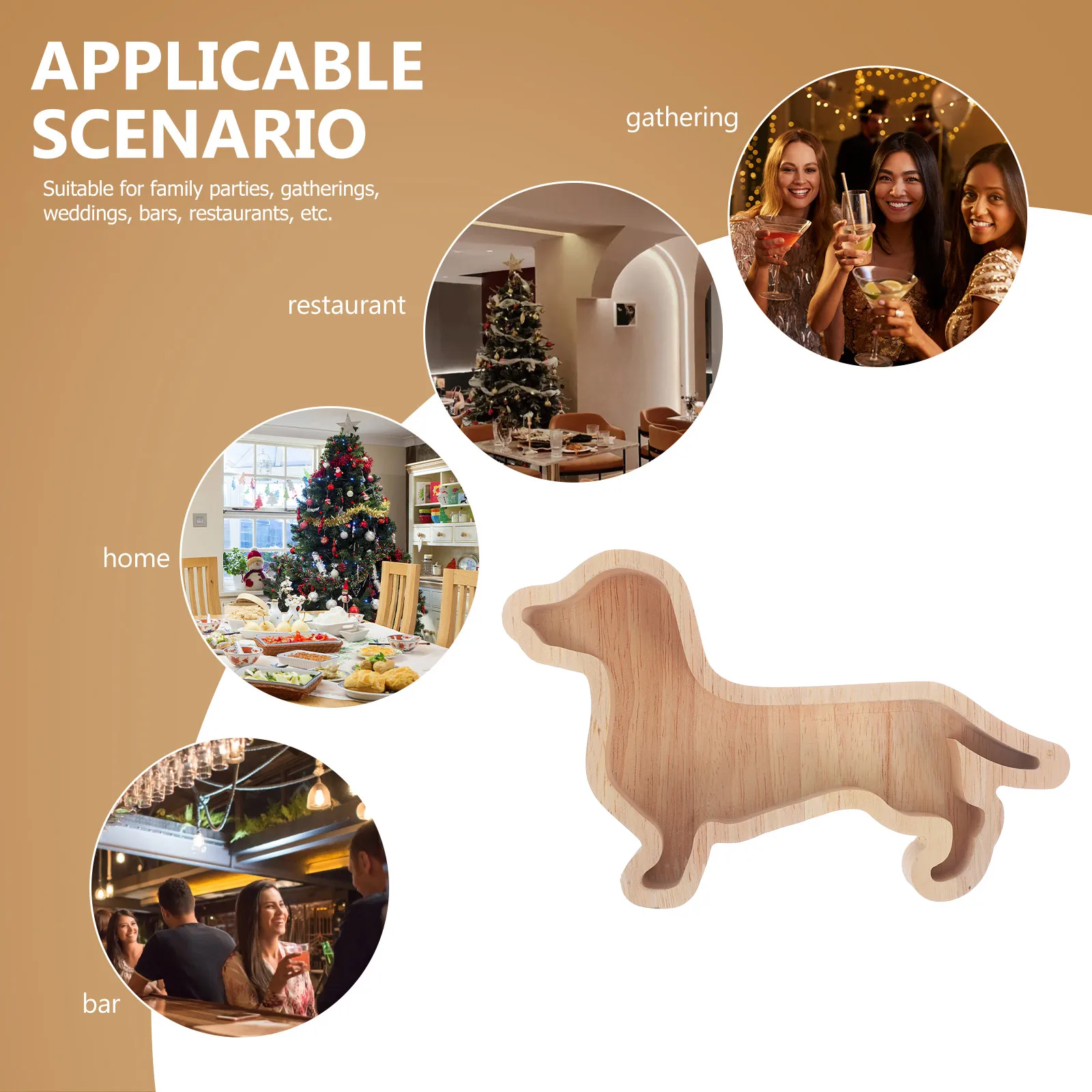 

1pcs Christmas Dachshund Dog Shaped Wood Tray Natural Snack Serving Plate For Dessert Candy Fruit Appetizer Display Party Dish