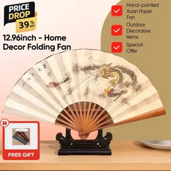 Men's Decorative Large Folding Fan ,Natural bamboo And Wood Paper Surface, High Quality Outdoor Home Decoration Gifts Hand Fan