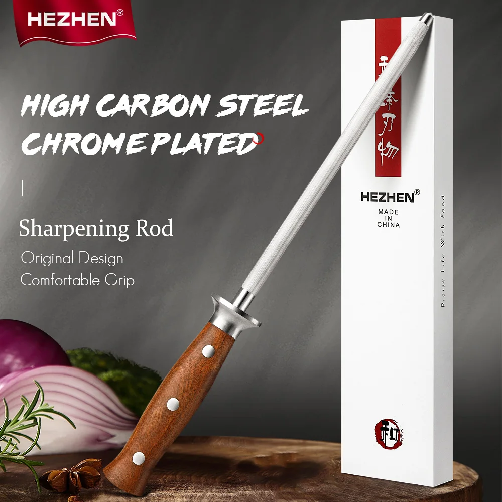 

HEZHEN Knife Sharpener Rod Diamond Sharpening Rose High-carbon Redwood Handle Wear-Resistant Kitchen Tools