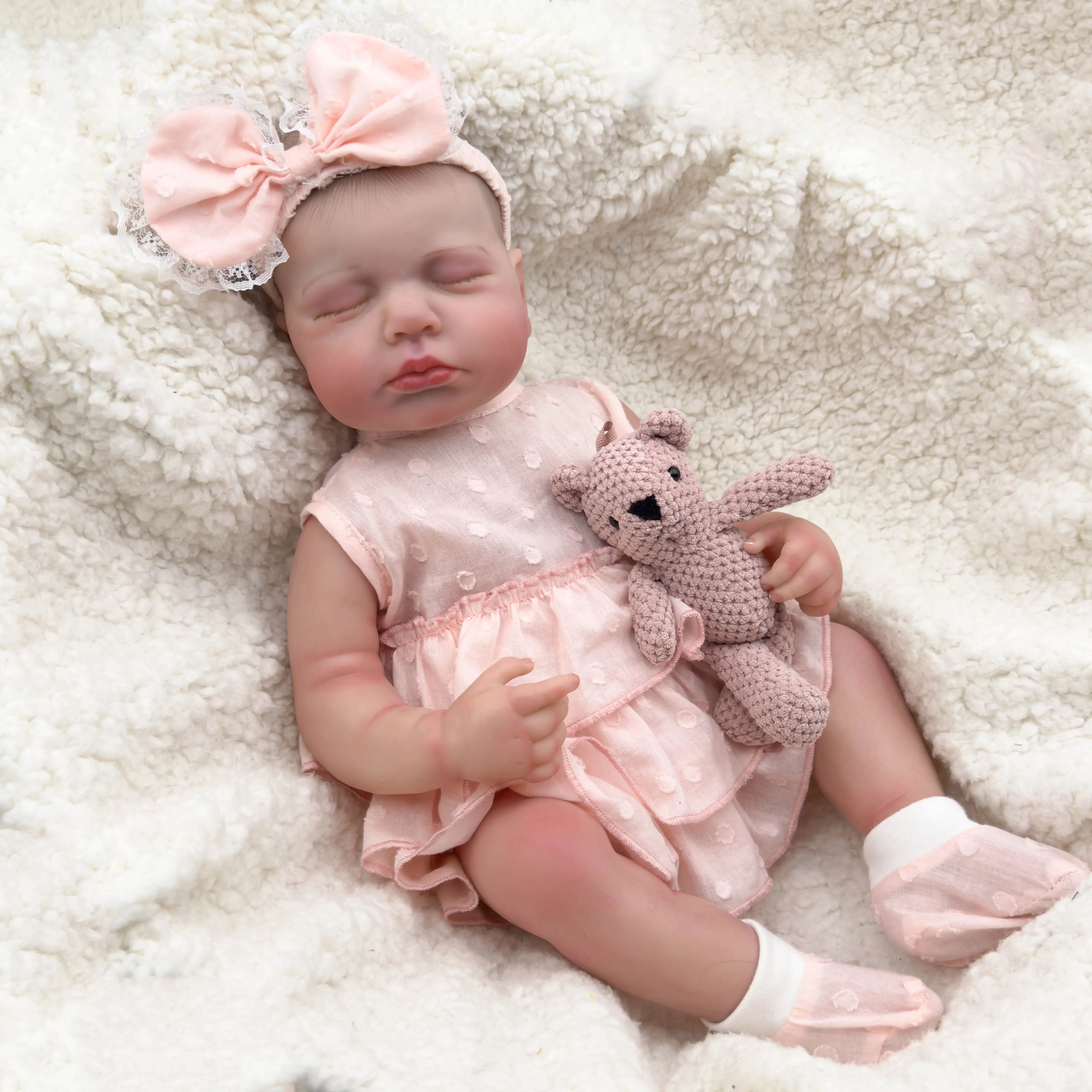 NPK 49CM Full Body Loulou Newborn Baby Doll Reborn Soft Flexible vinyl 3D Skin Tone Hand Painted with Visible Veins
