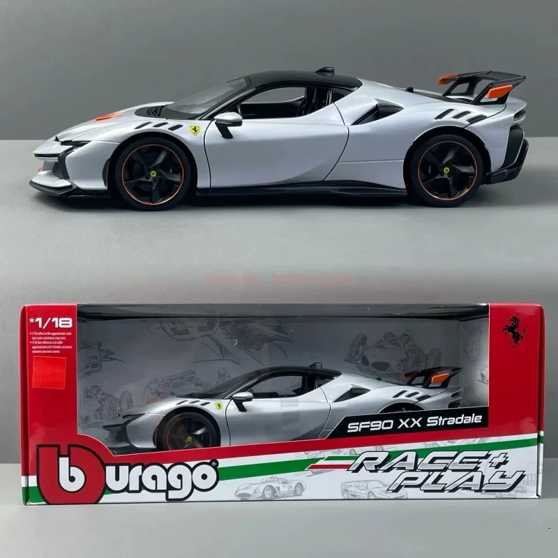 Bburago 1:18 Ferrari SF90 XX Stradale Bianco CarModel Alloy Miniature Diecast รุ่น Ferrari กีฬารถชุดของเล่นตกแต่งของขวัญ