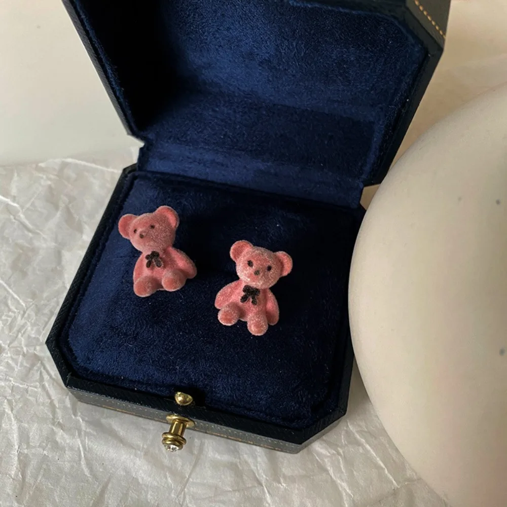 أقراط دب قطيفة للنساء ، أقراط حيوانات صغيرة ، حساسة ، كاواي