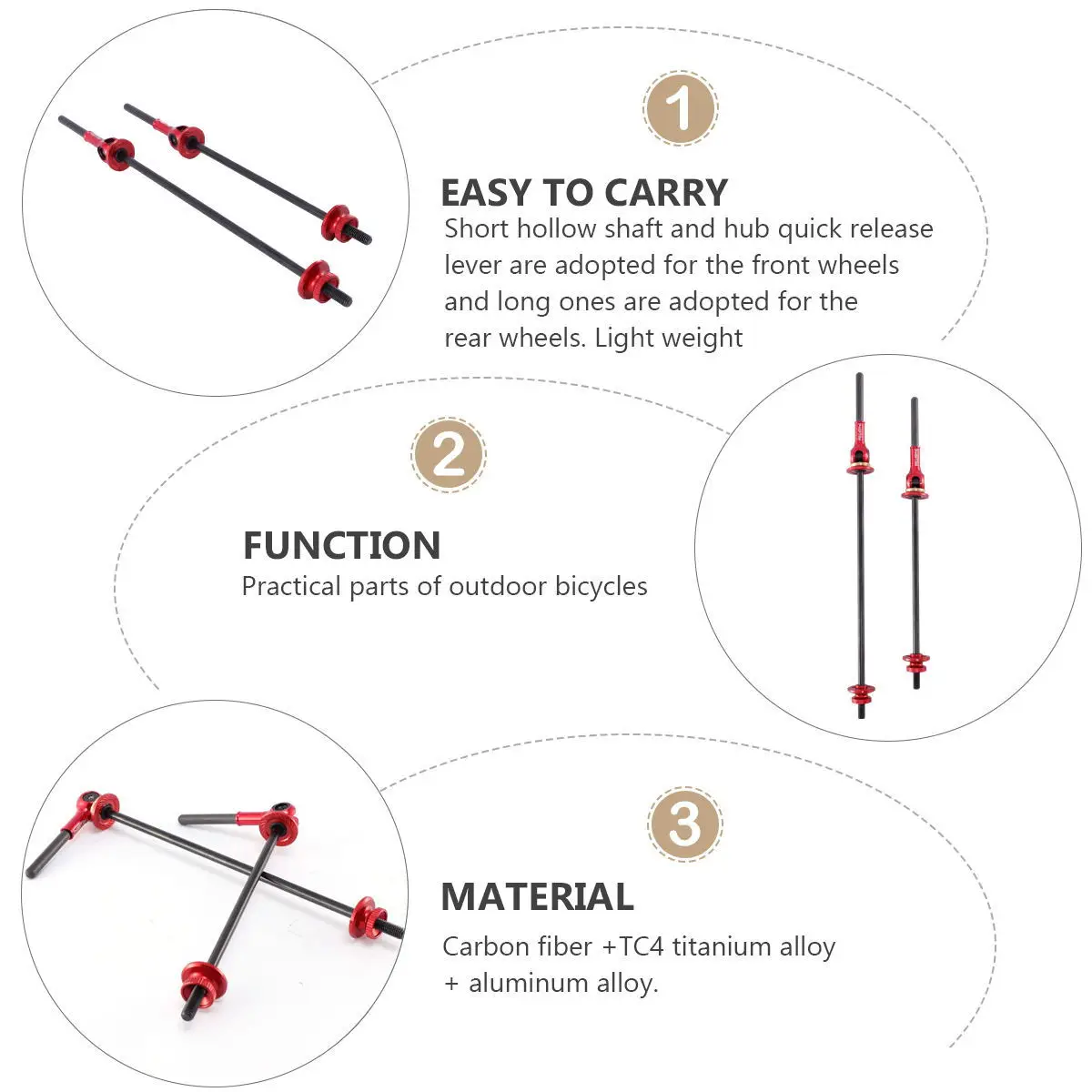 

Hub Quick Release Skewers Titanium Alloy Bike Release Rod Durable Easy Carry Front Rear Wheel Mountain Bike Accessory