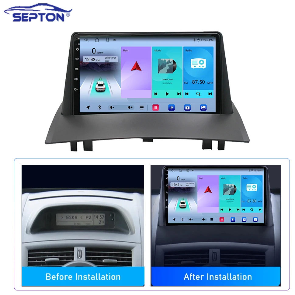 SEPTON Car Radio for Renault Megane 2 2002-2009 Multimedia Player Carplay 8Core WIFI 4G Android Auto Car Audio System Builder