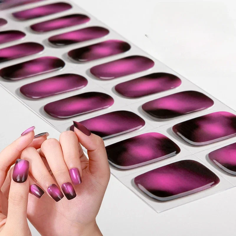 Tiras de uñas de Gel semicurado degradado, pegatinas de uñas de Gel de cubierta completa, lámpara UV, necesita presionar en las uñas, manicura DIY de moda