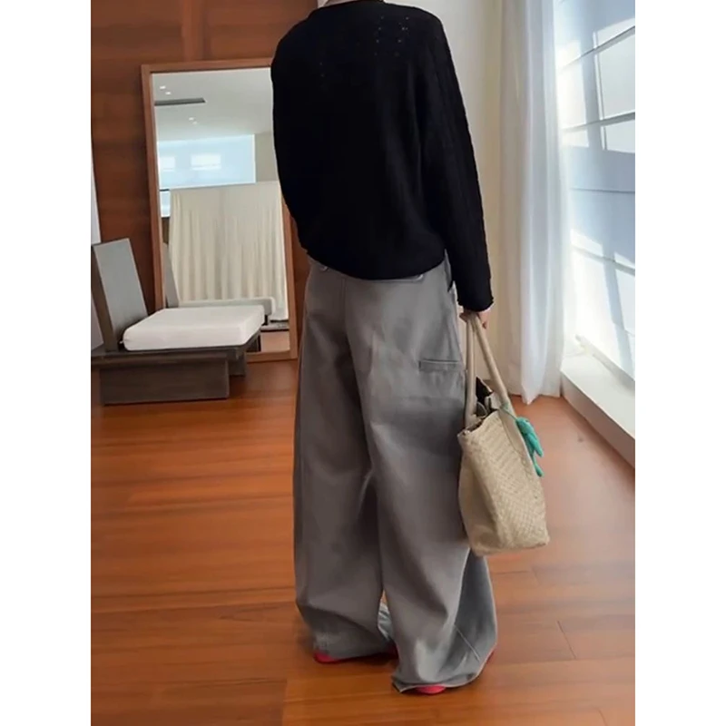 ZHIZOU Amerikaanse vintage jaren 2000 stijl hoge taille grijze jeans broek herfst dames baggy Y2K wijde pijpen denim broek vrouwelijke kleding