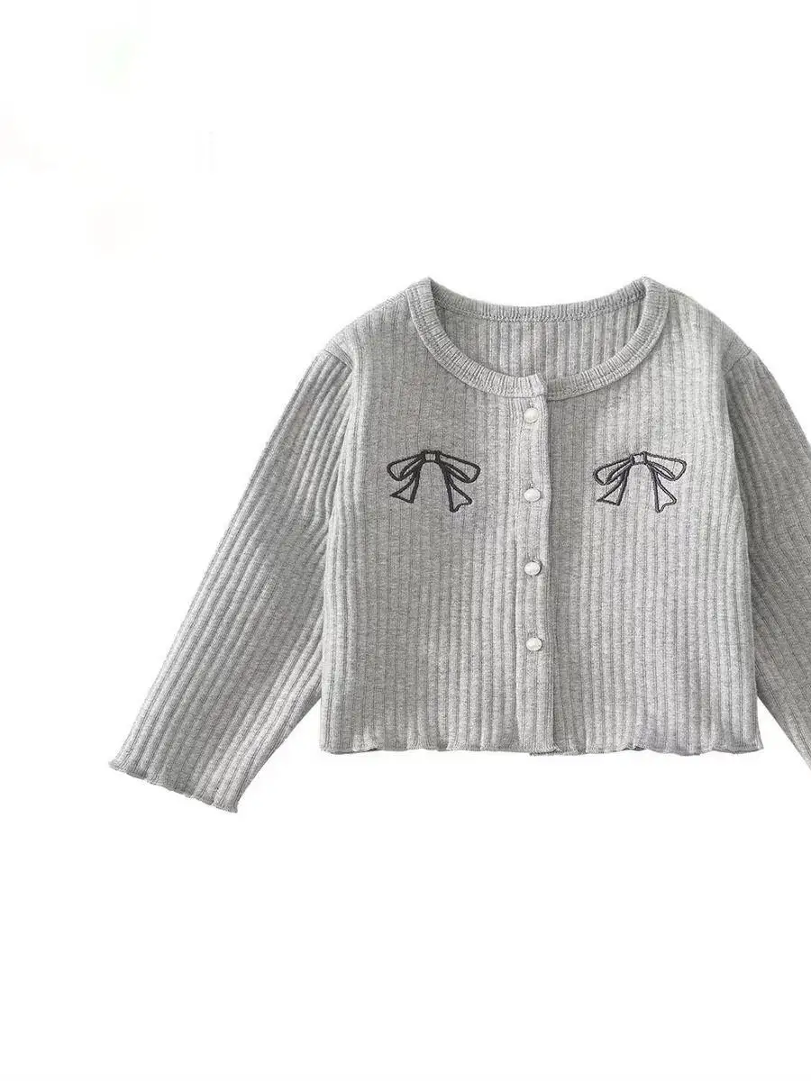 Sweet Knitted Cardigan for Girls Pure Color Faionable  Knot Chinese Sle Silk Top Regular Length All Season Wear