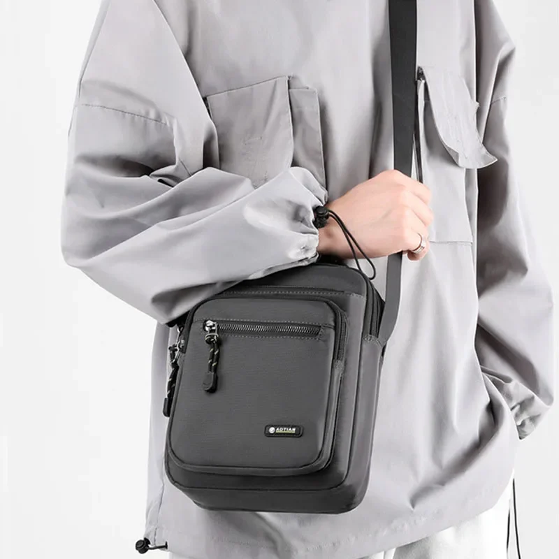 S/M Size Men Nylon Waterproof Crossbody Shoulder Bag Casual Small Messenger Handbag Multi‑Pocket For Office Daily Use