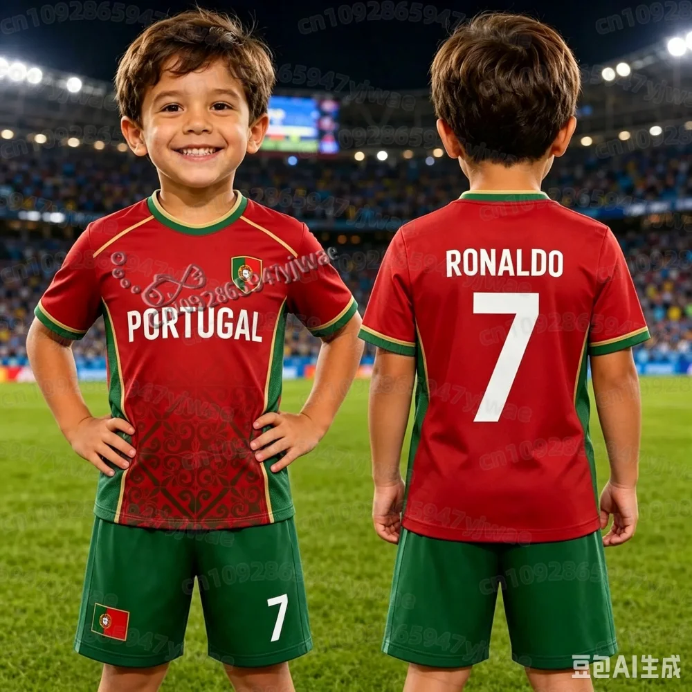 2026 Ronaldo Nr. 7 Fußballtrikot-Set mit Shorts für Damen, Herren und Kinder, Portugal-Fan-Set, T-Shirt und Trainingsanzug, 2-teiliges Set – Detail 10