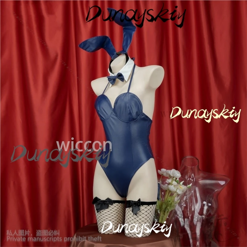 أنيمي الأزرق الأرشيف تأثيري Asuma Toki زي شعر مستعار الأرنب الفتيات بذلة لطيف آذان أرنب Bowknot الذيل للنساء مخصصة