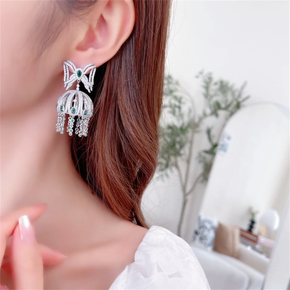 

Супер роскошные серьги в форме колокольчика с бантом и кисточками, серьги с кубическим цирконом для женщин, свадебные украшения в Дубае, индийские вечерние серьги-капли, подарок