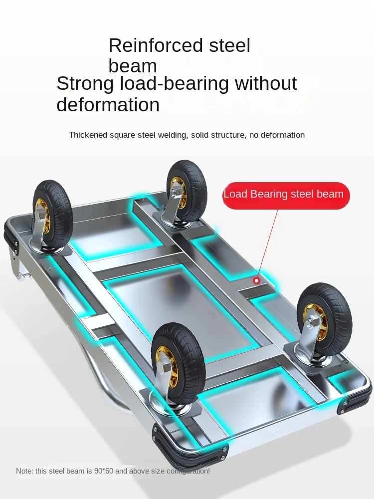 Steel plate trolley, cargo trolley, transporter, household flatbed, portable trailer, folding small trolley, driver's trolley