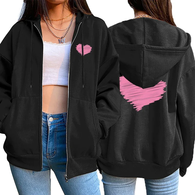 

Womens Hoodie Jacket Coat Heart Printing Hot Sales Fashion Zipper Tops Sports Sweatshirt Casual Jogging Woman Coat Clothing 2025
