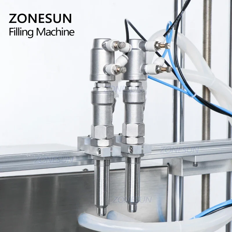 

ZONESUN Desktop Automatic Filling Machine Gel Juice Liquid Shampoo Double Heads Beverage Bottle Filler With Chain Conveyor