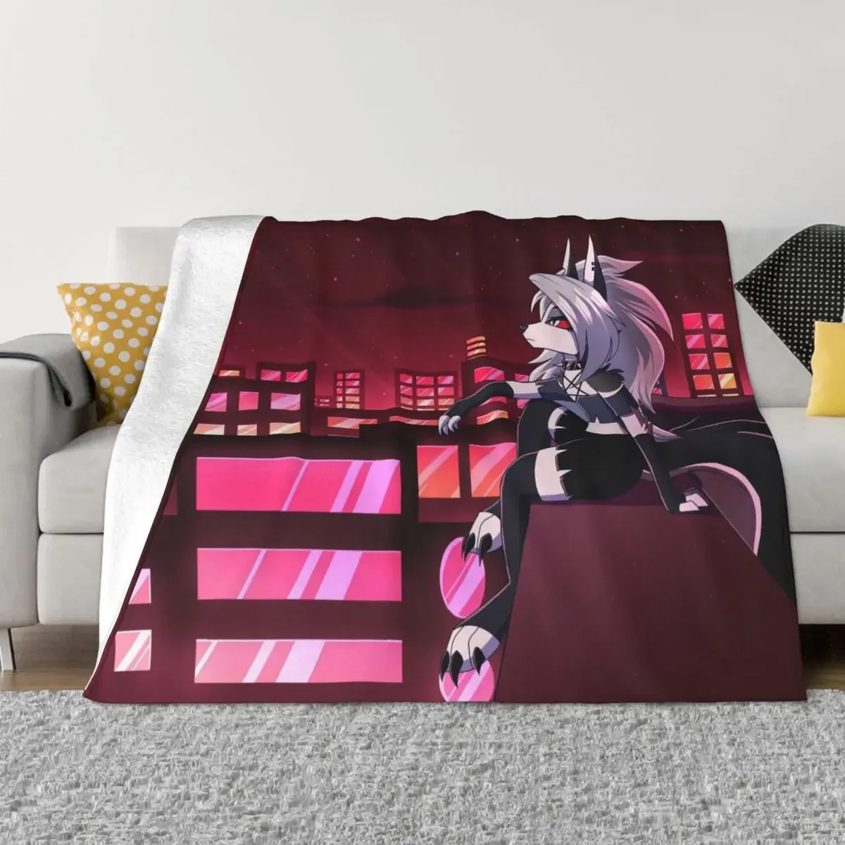 Kawaii Loona Blanket Helluva Boss Anime Flannel Novelty Warm Throw Blankets for Home Autumn/Winter