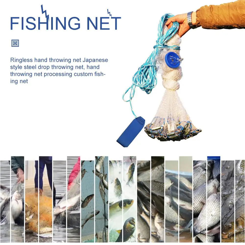 Fishing Hand Cast Net Mesh Nylon Japanese Style Fishing Network Throw Fishing Trap Nets Net 1.2M Height 3M Fishing Accessories