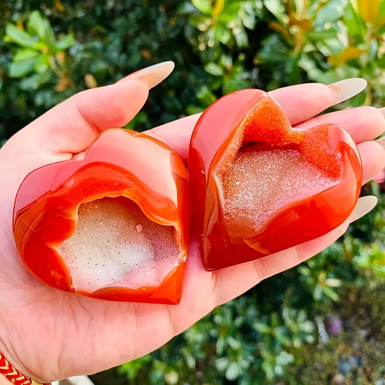 1pc Sparkling Red Agate Heart Geode Crystal Cluster - Natural Hollow Pattern Bohemian Home Decor, Valentine's Day Gift for Her