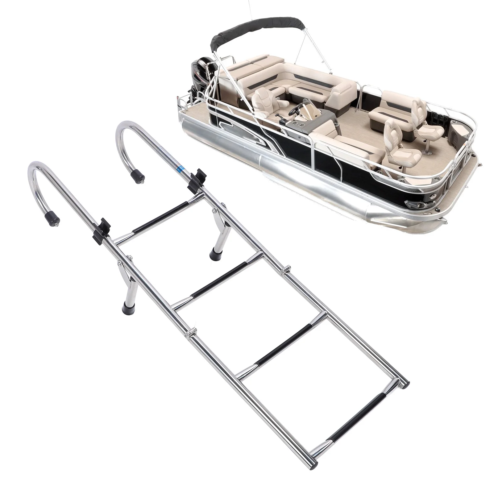 سلم سباحة للقارب قابل للطي 316 من الفولاذ المقاوم للصدأ 4 خطوات سلم قارب عائم مرآة متعددة الاستخدامات مصقولة مع درابزين يدوي للأحواض