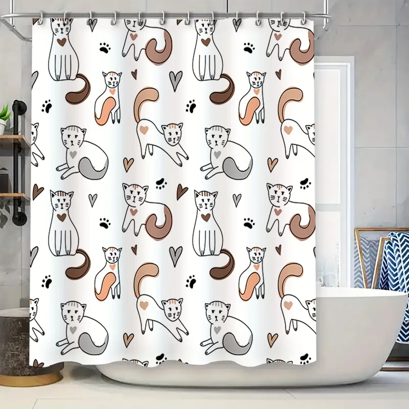 

Handmade Cartoon Cat Shower Curtain White Polyester Fabric for Home Decoration in Bathroom Accessories White + Beige + Orange Co