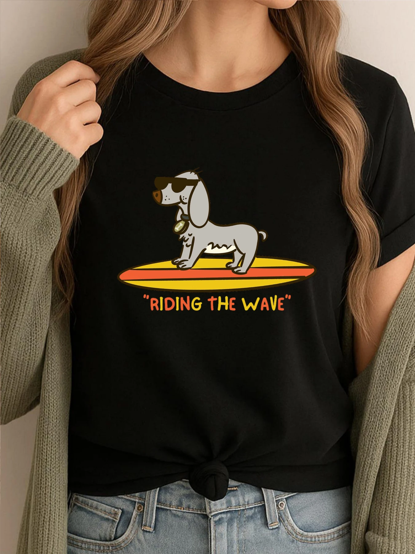 

Riding The Wave Funny Shirts Meme Tshirt Graphic Tees Womens Cotton Comfortable Tshirt Printed Clothes