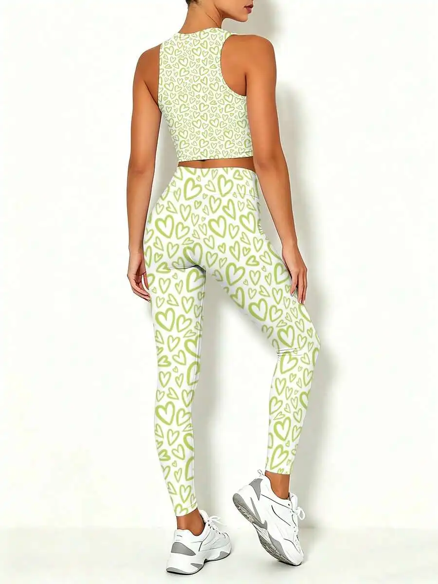 

Womens Y2K Aesthetic Slim Fit Heart Print Crop Top And Leggings Set