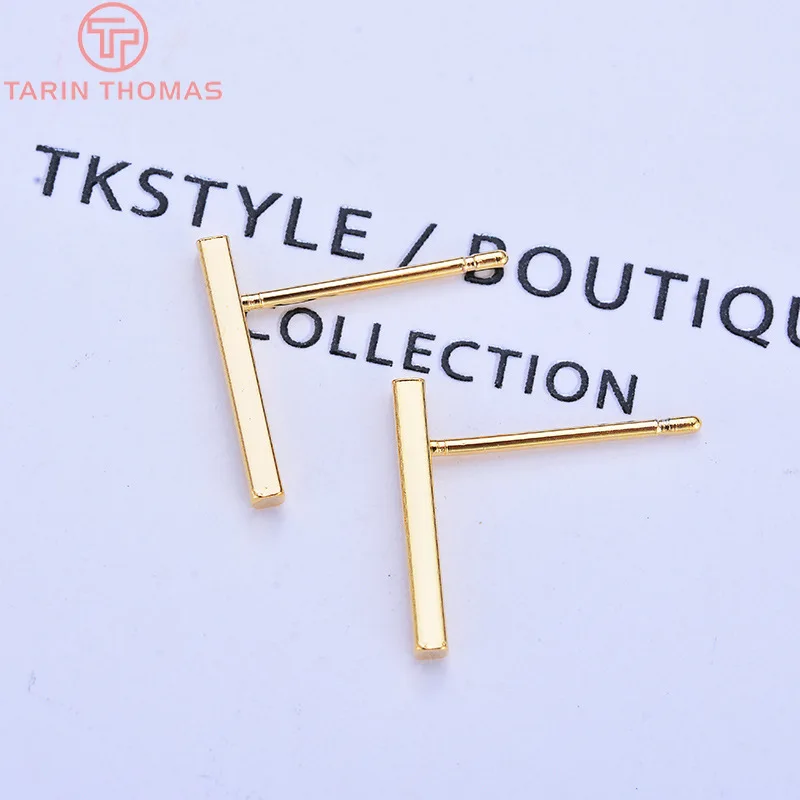 (2212)20PCS 12.5x1.5MM 24K Gold Color Brass Rod Stud Earrings High Quality Diy Jewelry Findings Accessories